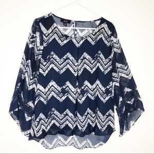 AGB Chevron Print 3/4 Sleeve Blouse Top  XL